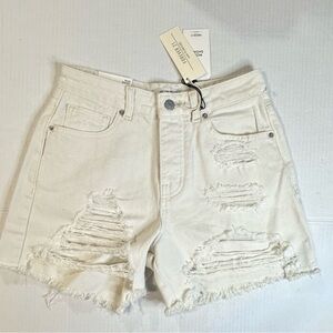 Forever 21 Womens High Rise Relaxed Mom Short Distressed‎ Beige Size 24 NWT